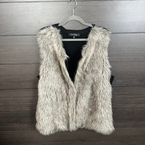Evan Picone Women Faux Fur Vest Knit Back Zip Front 2X Black Gray Chic